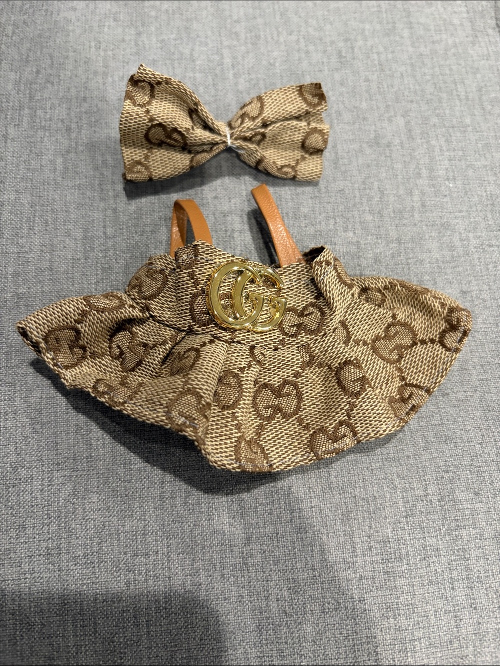 Labubu or Small Doll Designer-Inspired Tan Bow and Dress Set